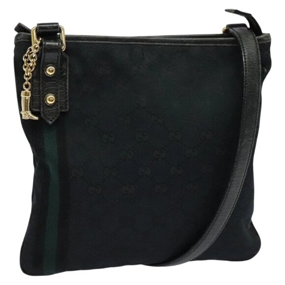 GUCCI GG Canvas Sherry Line Shoulder Bag Black Gold - Picture 1 of 16